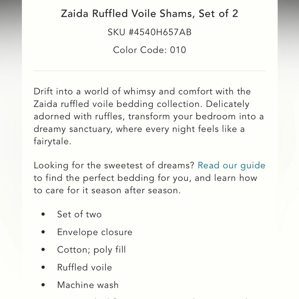 Set‎ Zaida Ruffled Voile Fresh White Quilt + Shams